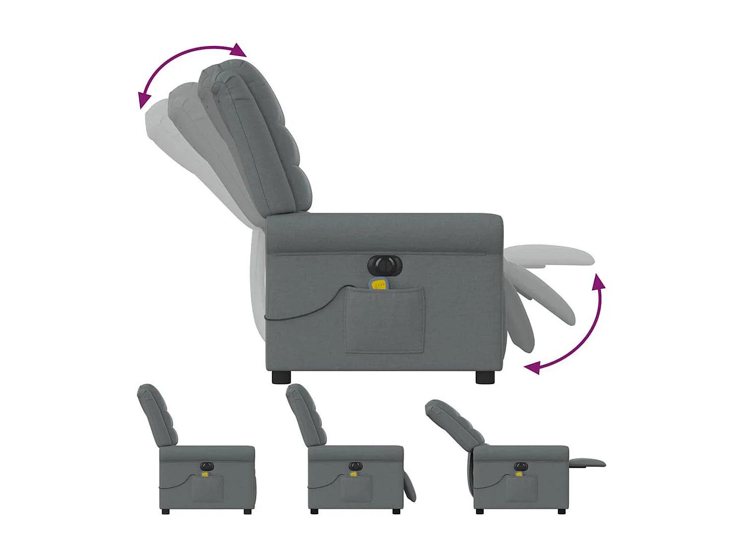 Poltrona reclinabile elettrica per massaggio in tessuto grigio scuro