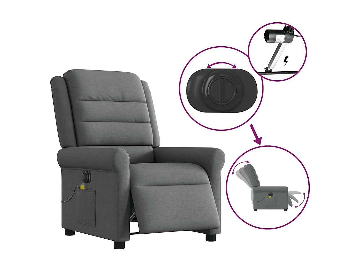Fauteuil inclinable de massage électrique gris foncé tissu