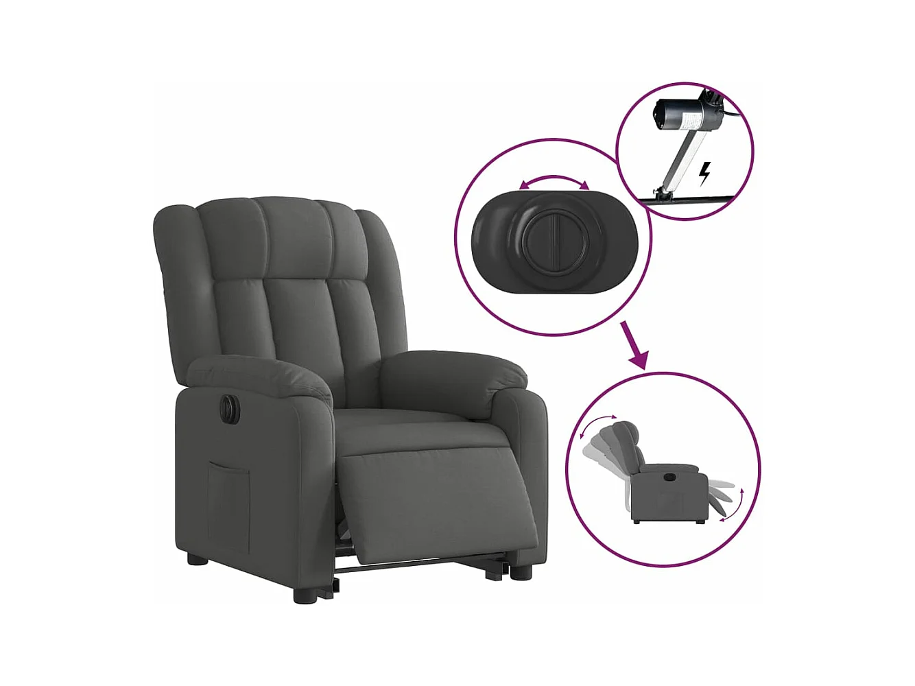 Fauteuil inclinable électrique gris foncé tissu
