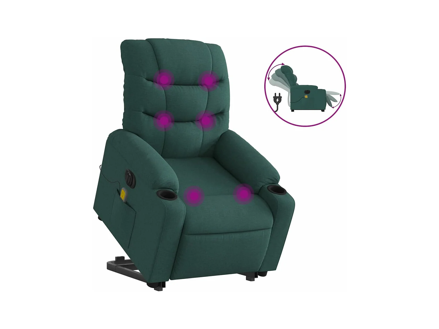 Fauteuil inclinable de massage électrique Vert foncé Tissu