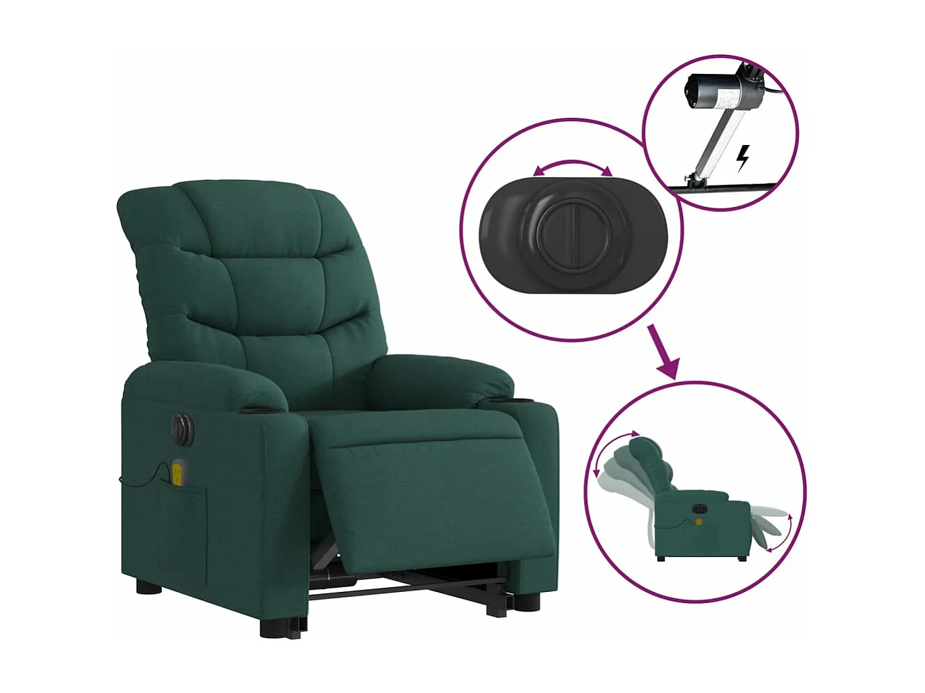 Fauteuil inclinable de massage électrique Vert foncé Tissu