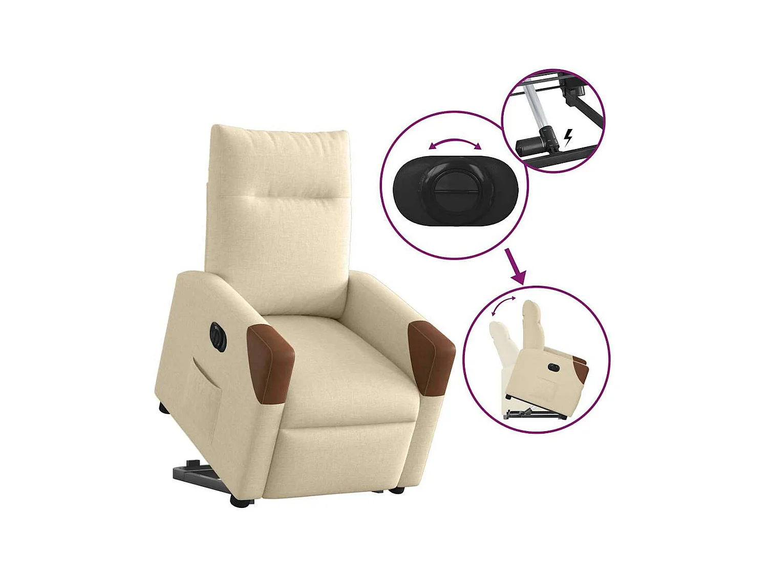 Fauteuil inclinable électrique crème tissu