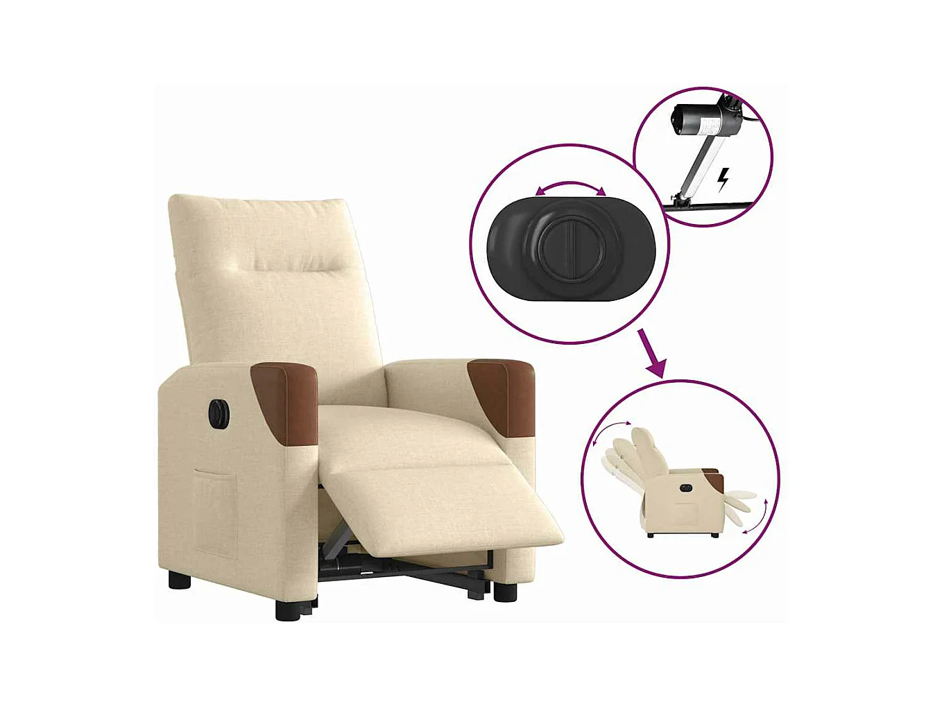 Fauteuil inclinable électrique crème tissu