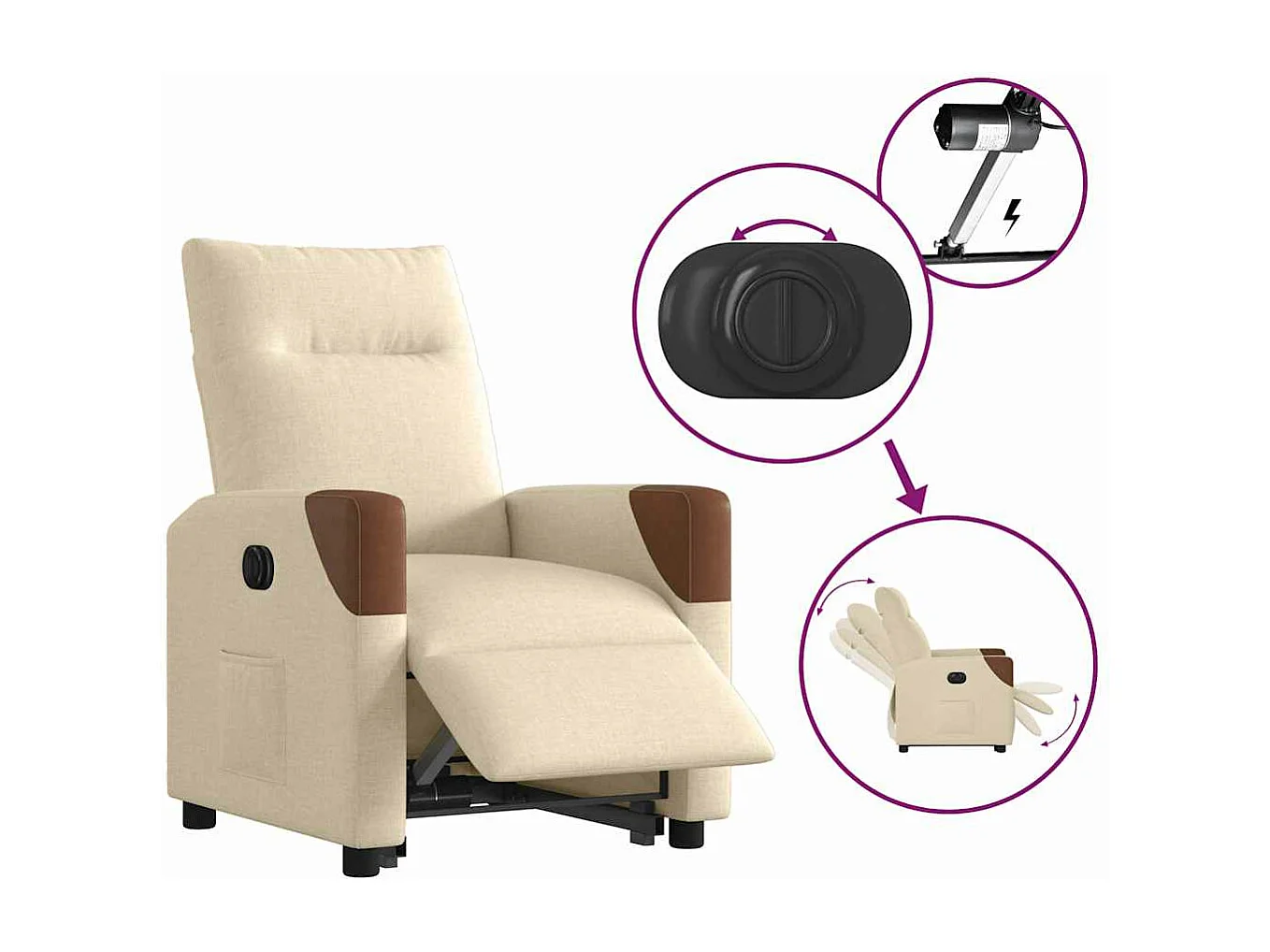Fauteuil inclinable électrique crème tissu