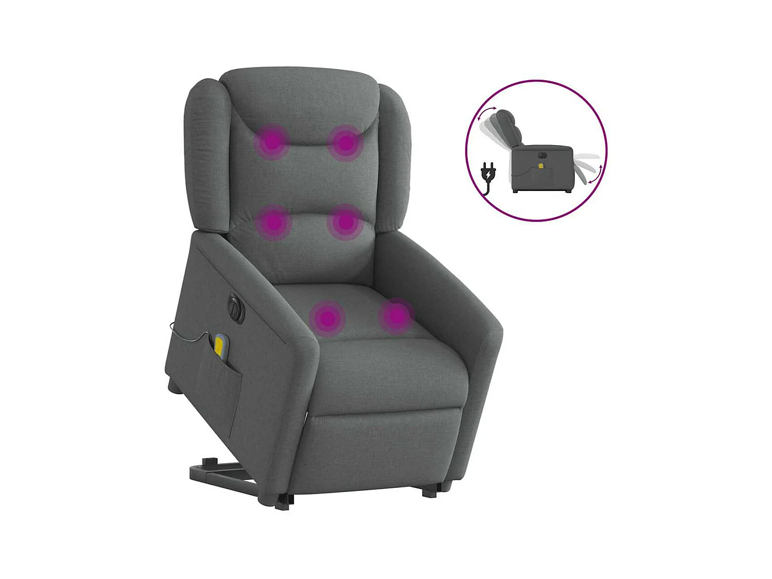 Fauteuil inclinable de massage électrique Gris foncé Tissu