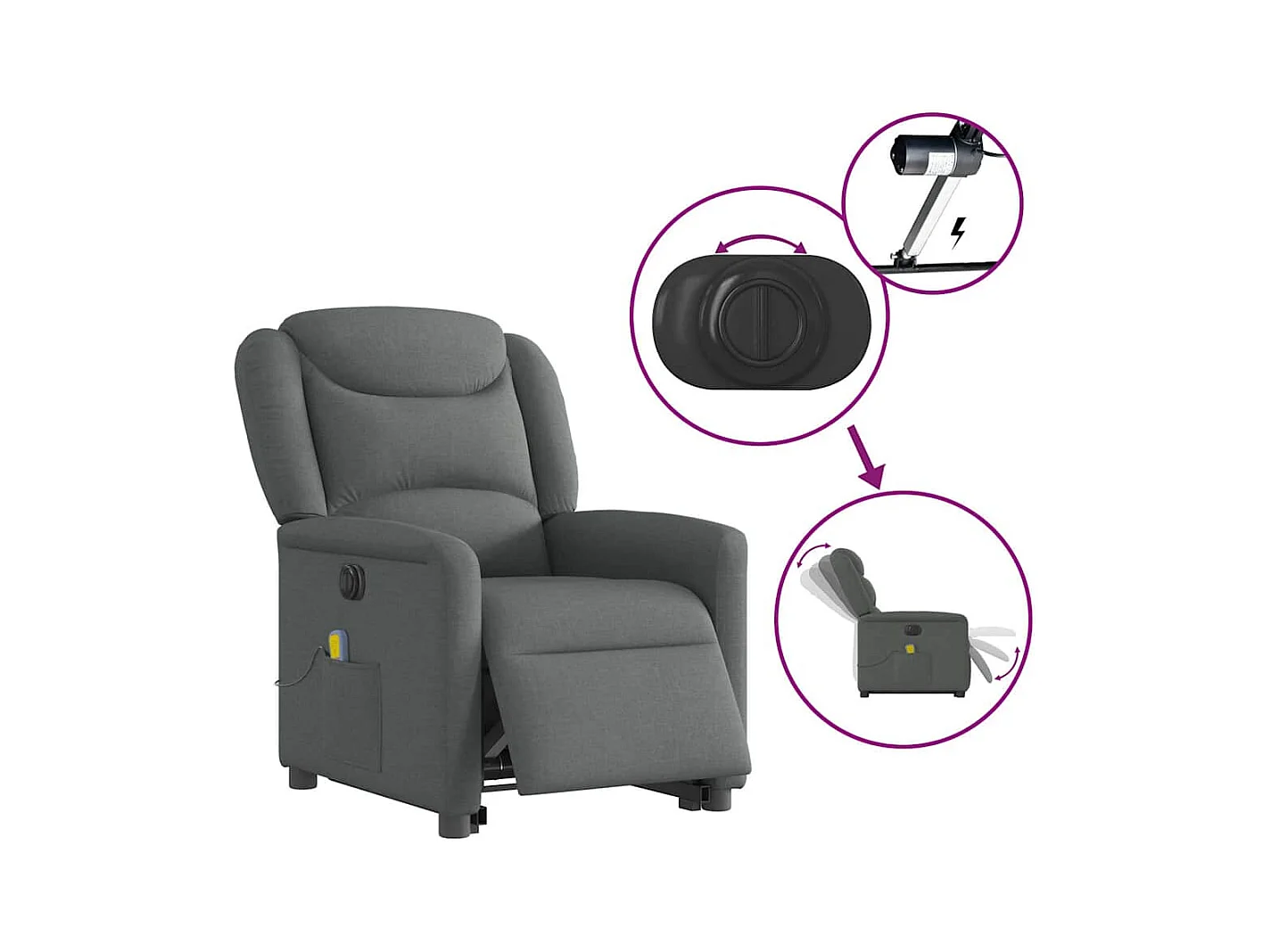 Fauteuil inclinable de massage électrique Gris foncé Tissu