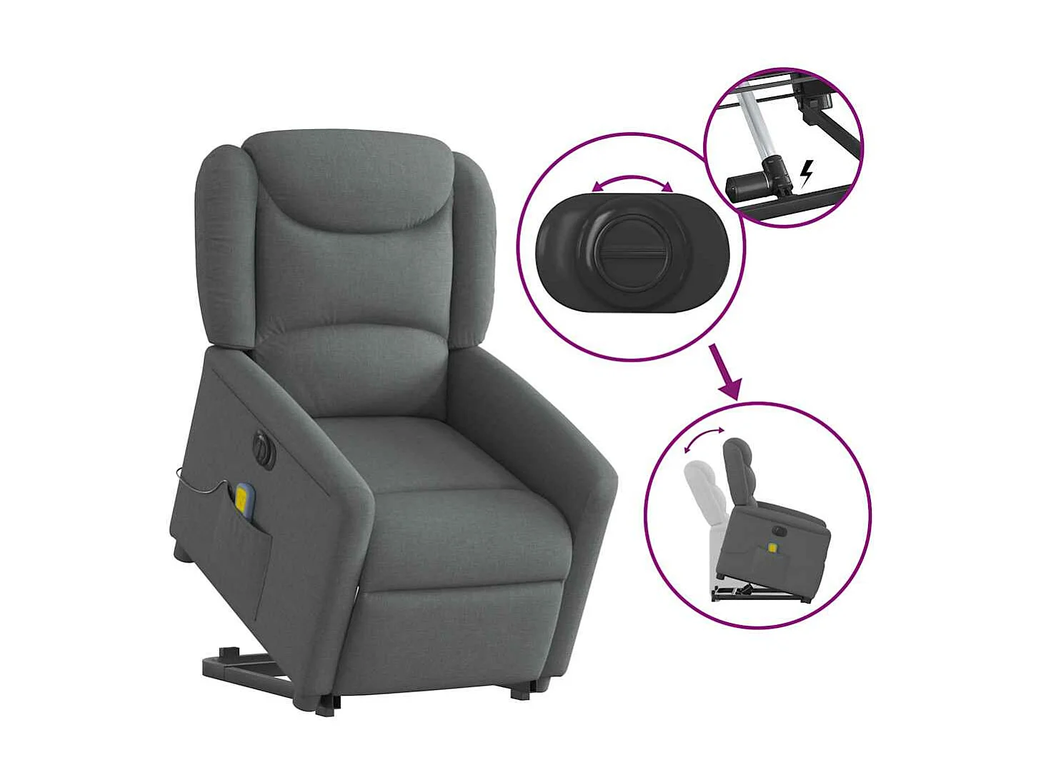 Fauteuil inclinable de massage électrique Gris foncé Tissu