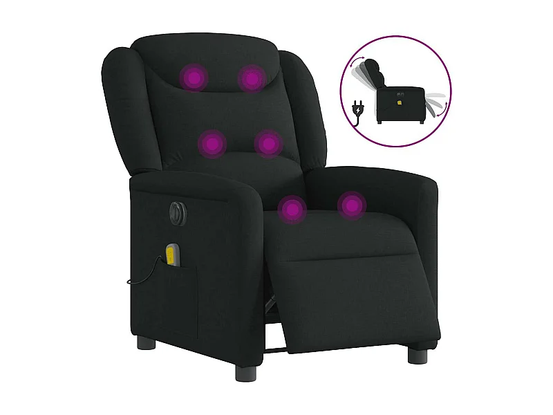 Elektrischer Massagesessel mit Liegefunktion aus schwarzem Stoff