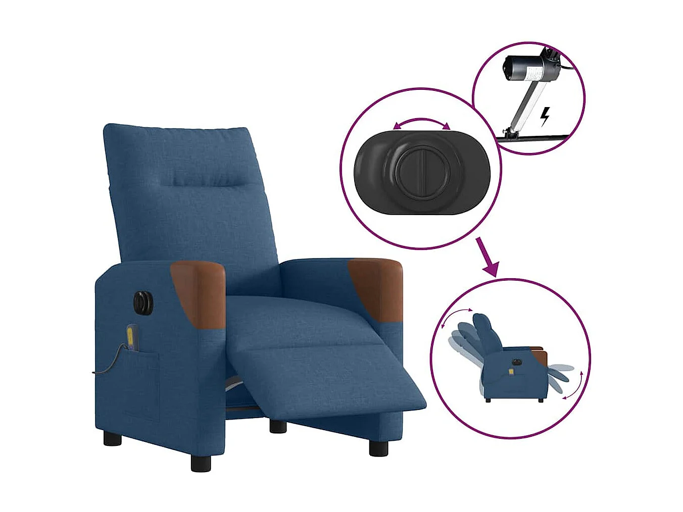 Fauteuil inclinable de massage électrique Bleu Tissu