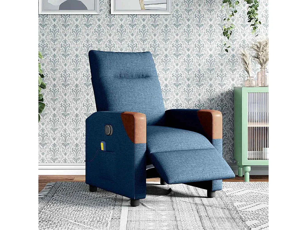 Fauteuil inclinable de massage électrique Bleu Tissu