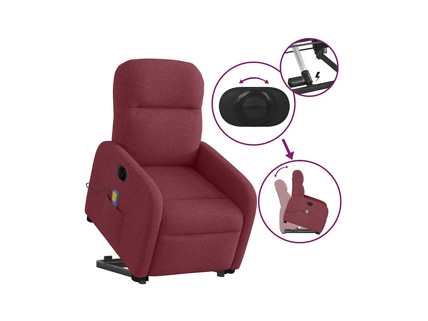 Fauteuil inclinable de massage électrique Rouge bordeaux Tissu
