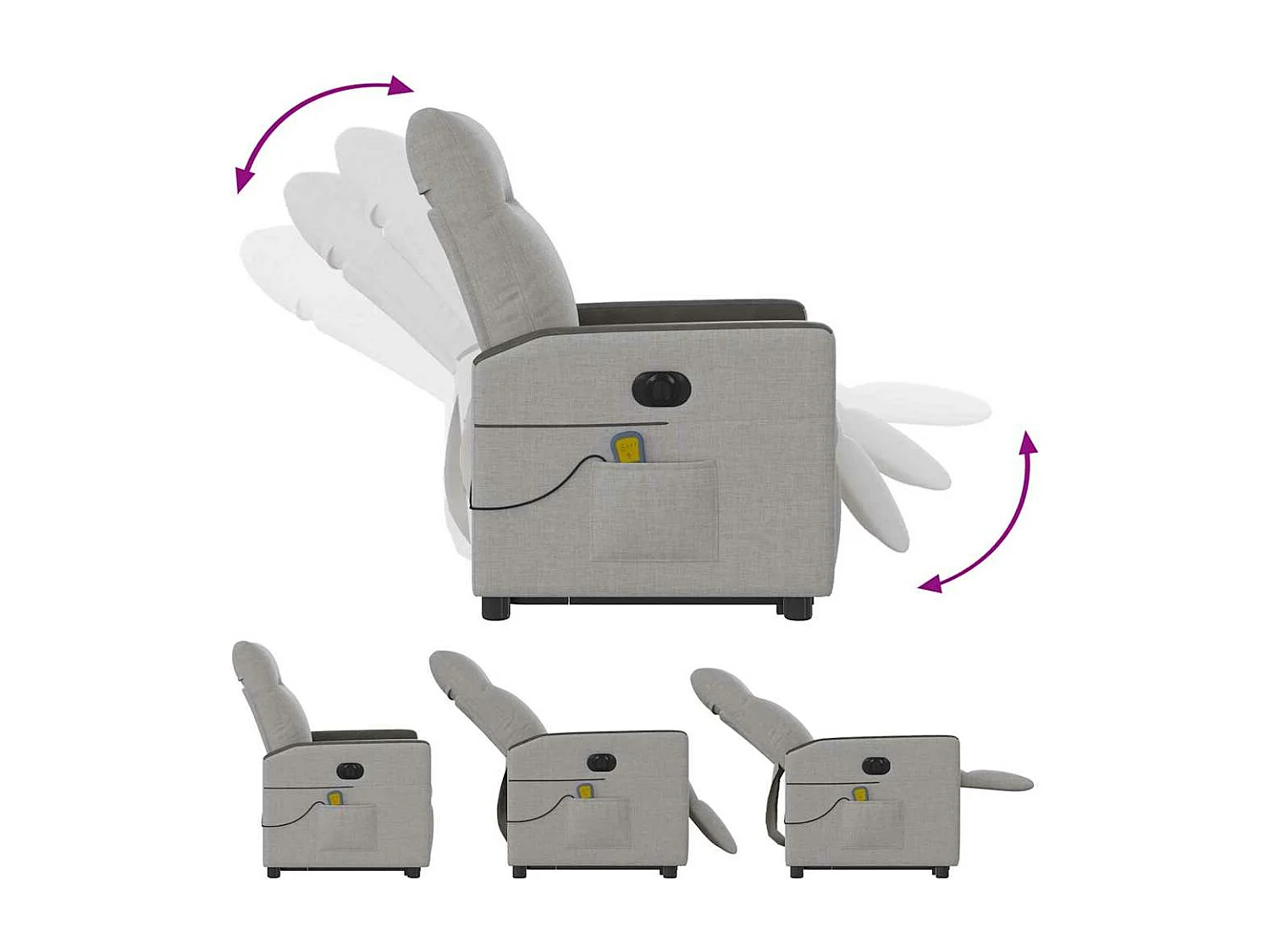 Fauteuil inclinable de massage électrique gris nuage tissu