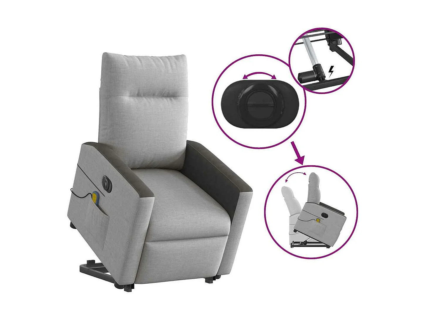 Fauteuil inclinable de massage électrique gris nuage tissu