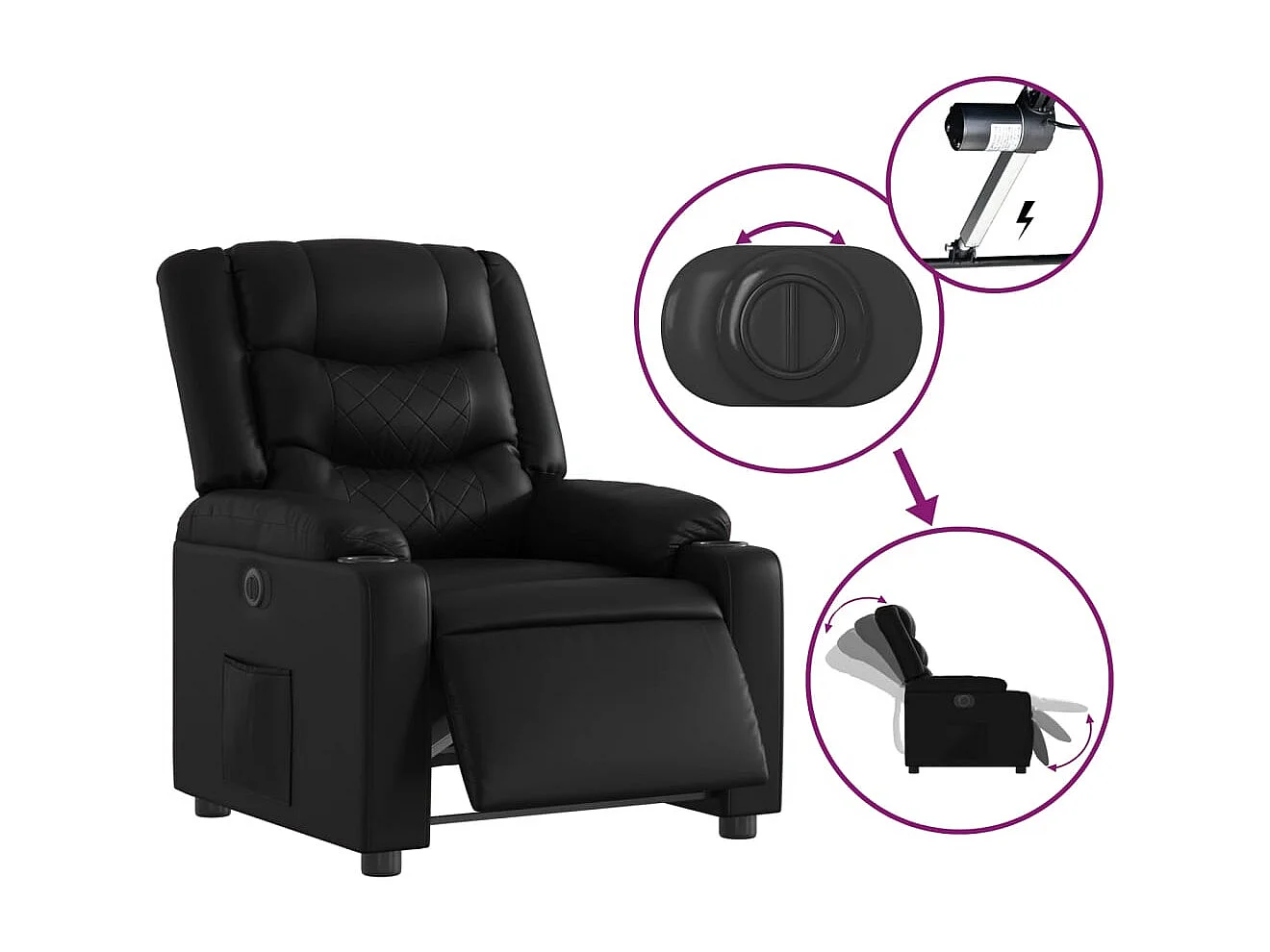 Fauteuil inclinable électrique Noir Similicuir