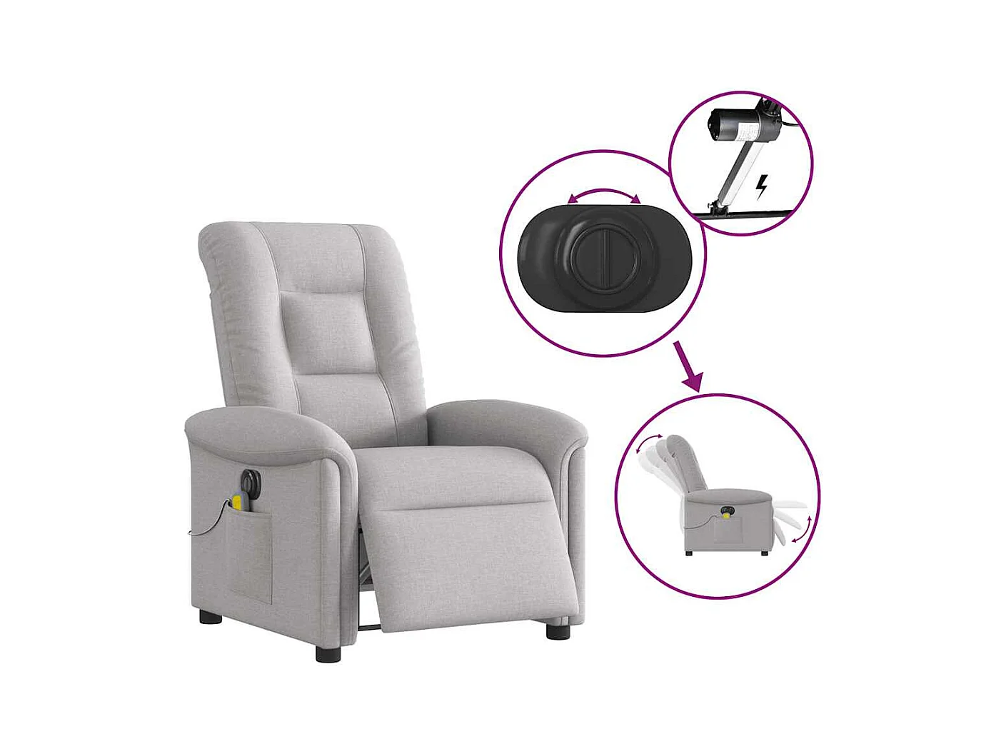 Fauteuil de massage inclinable électrique gris nuage tissu