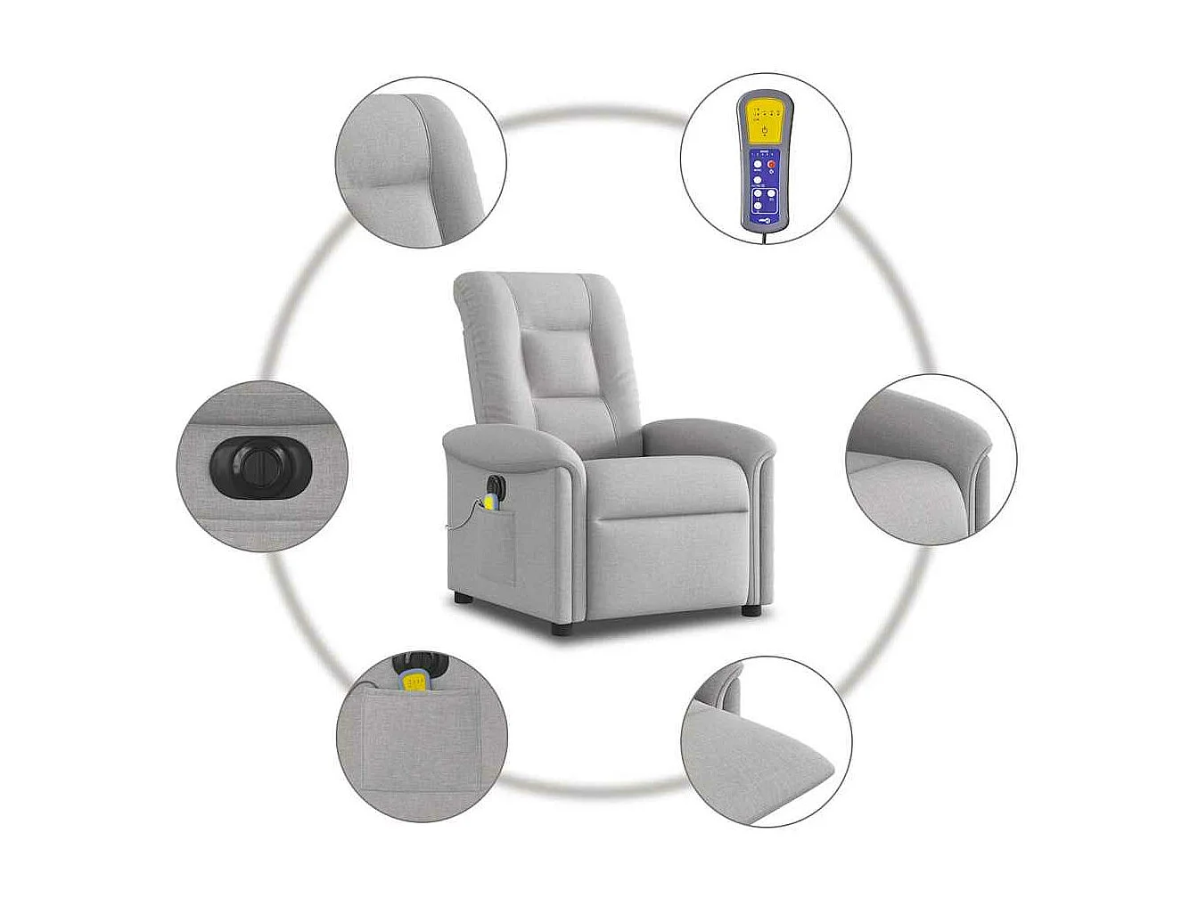 Fauteuil de massage inclinable électrique gris nuage tissu