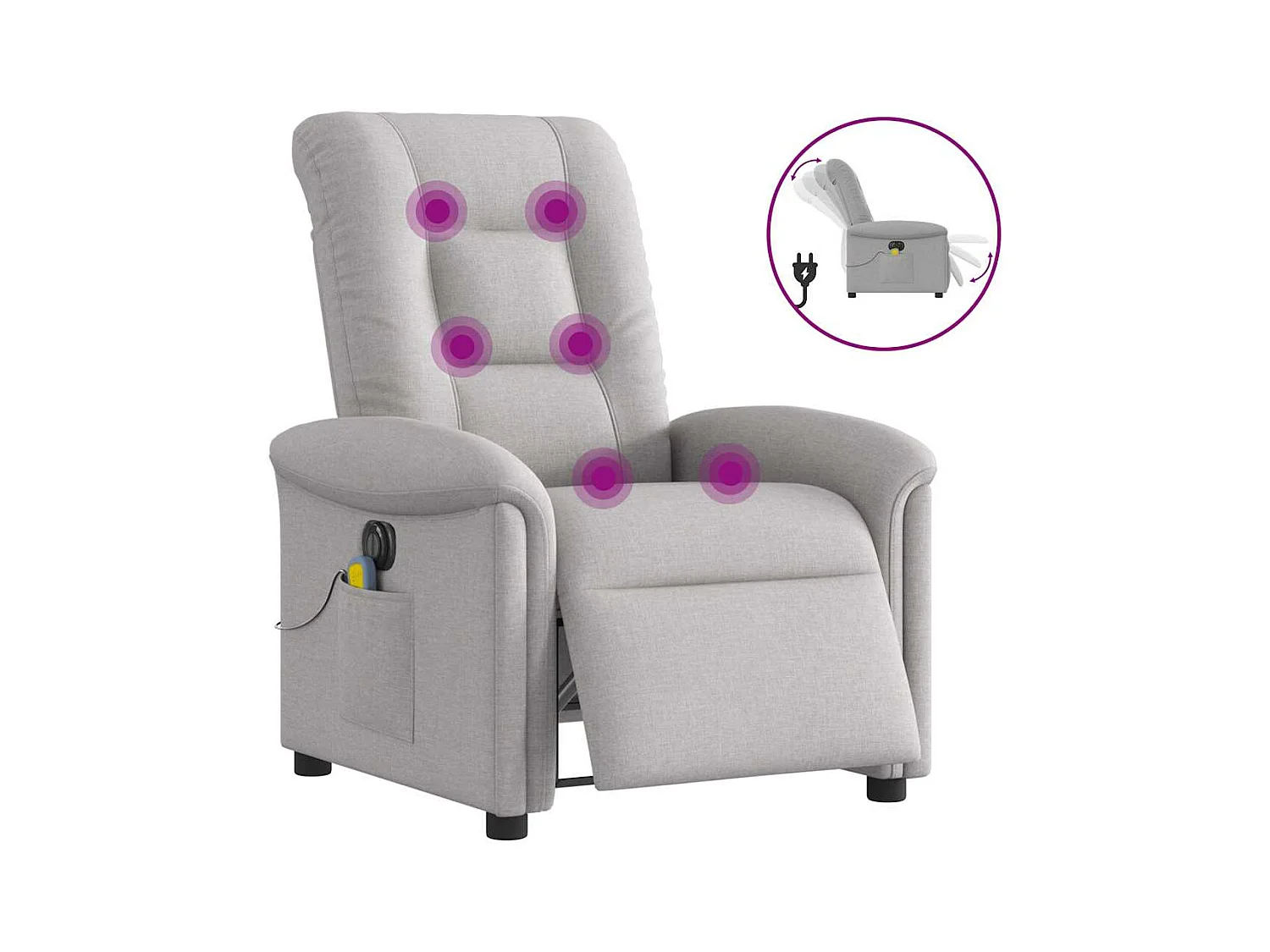 Fauteuil de massage inclinable électrique gris nuage tissu