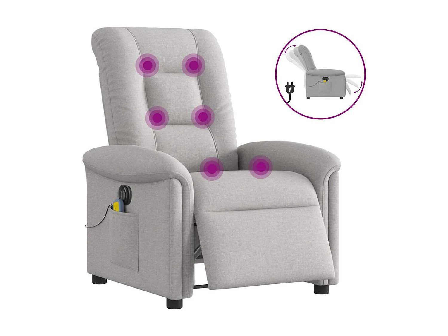 Fauteuil de massage inclinable électrique gris nuage tissu