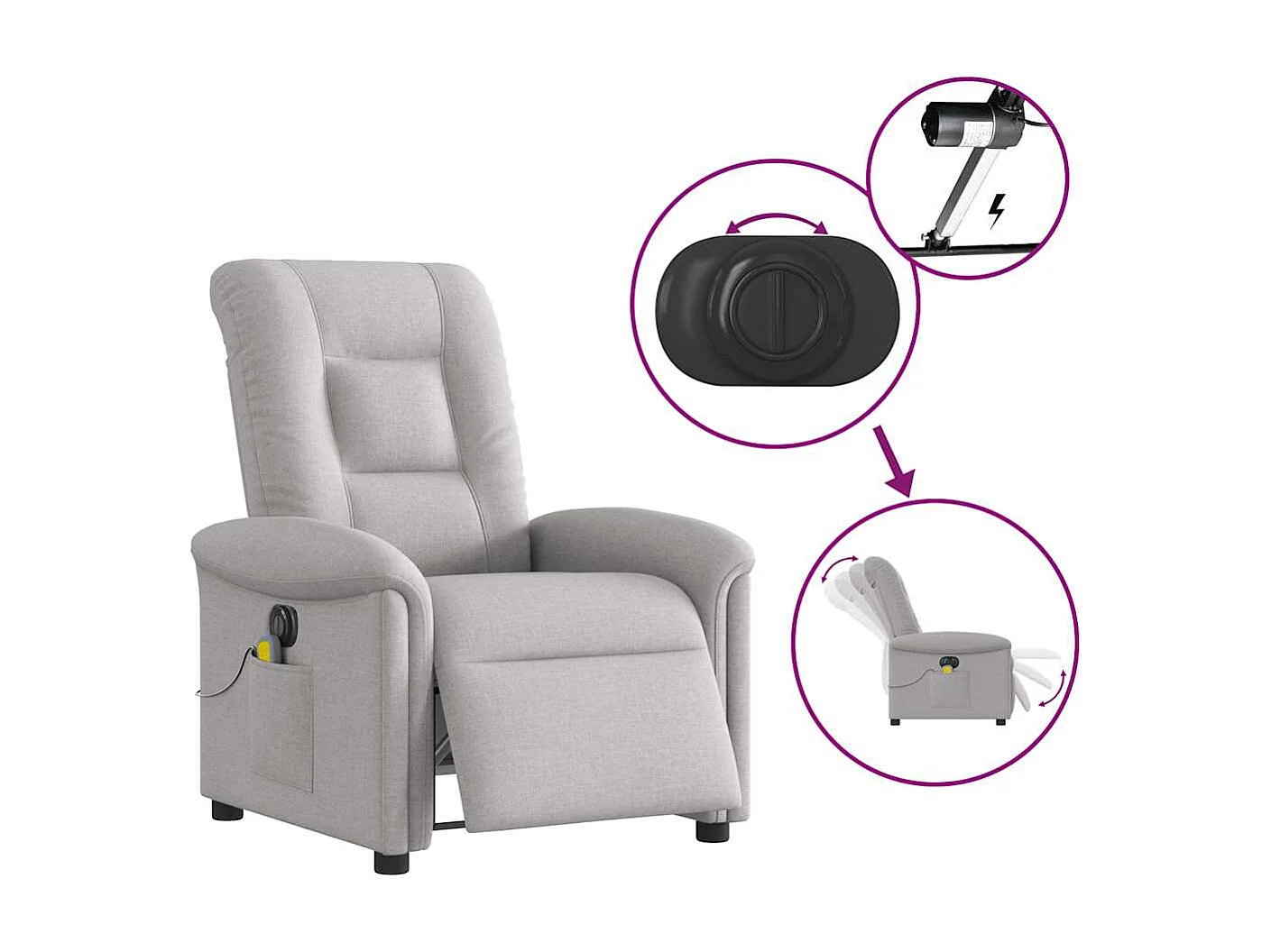 Fauteuil de massage inclinable électrique gris nuage tissu