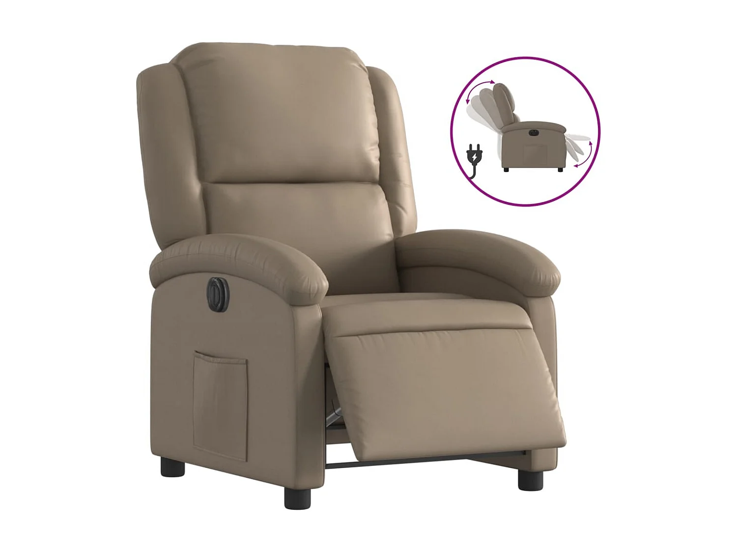 Poltrona reclinável elétrica de couro sintético Cappuccino