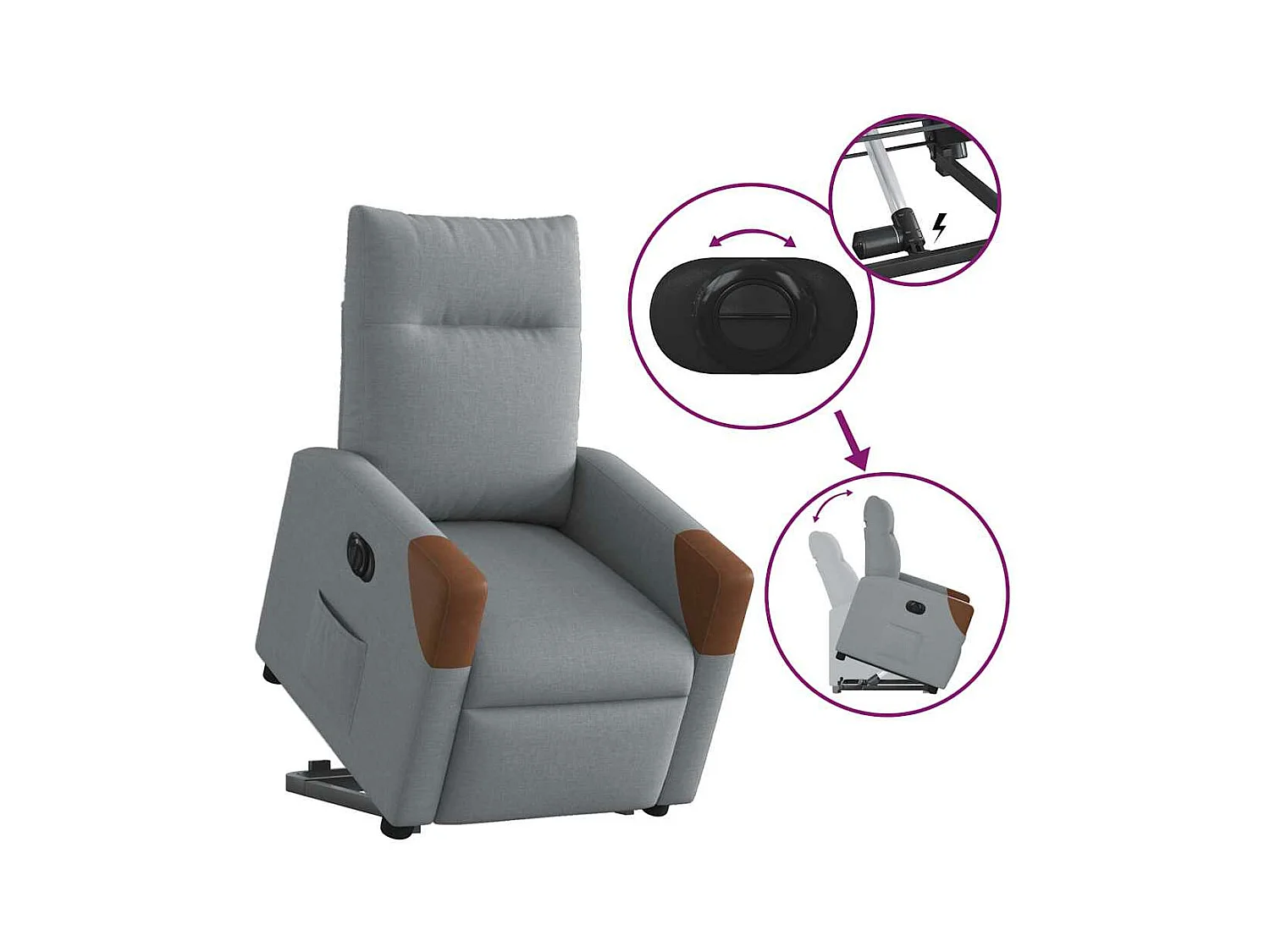 Fauteuil inclinable électrique gris clair tissu