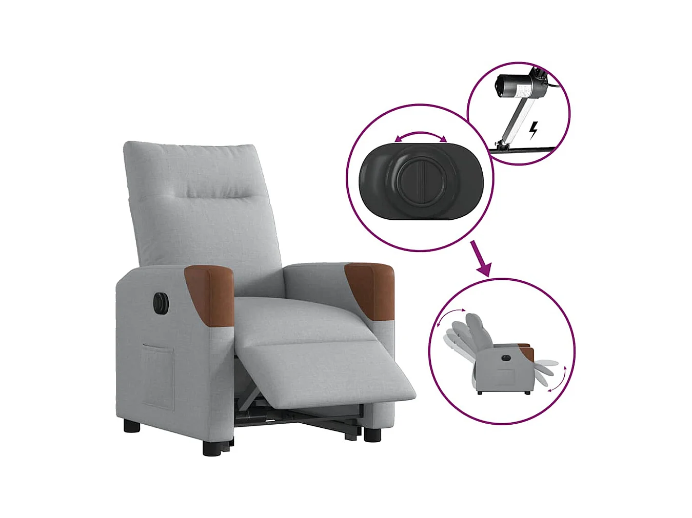 Fauteuil inclinable électrique gris clair tissu