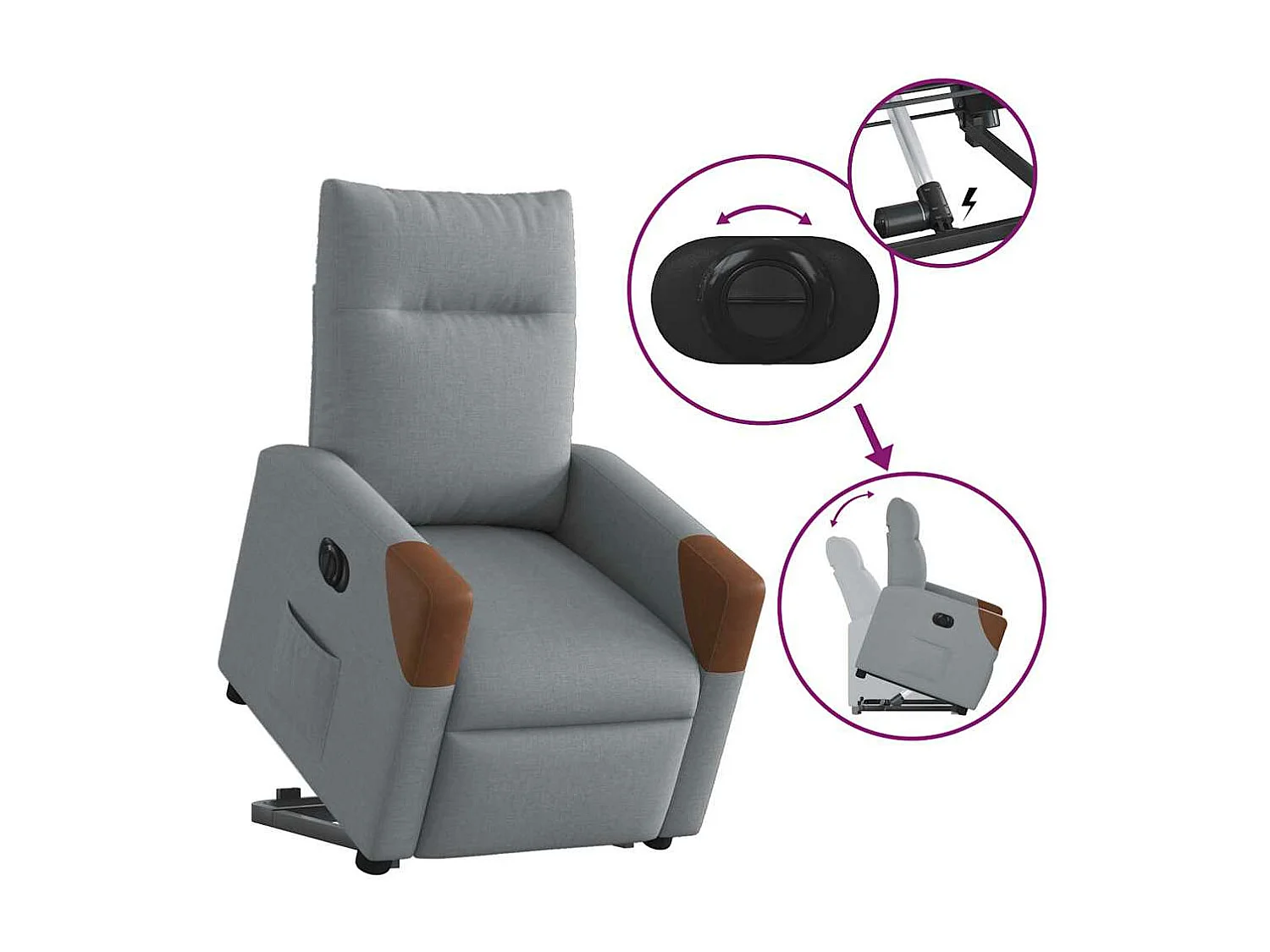 Fauteuil inclinable électrique gris clair tissu