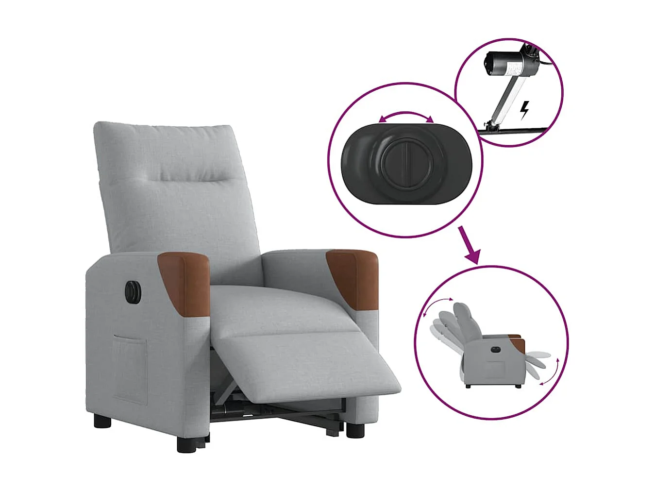 Fauteuil inclinable électrique gris clair tissu