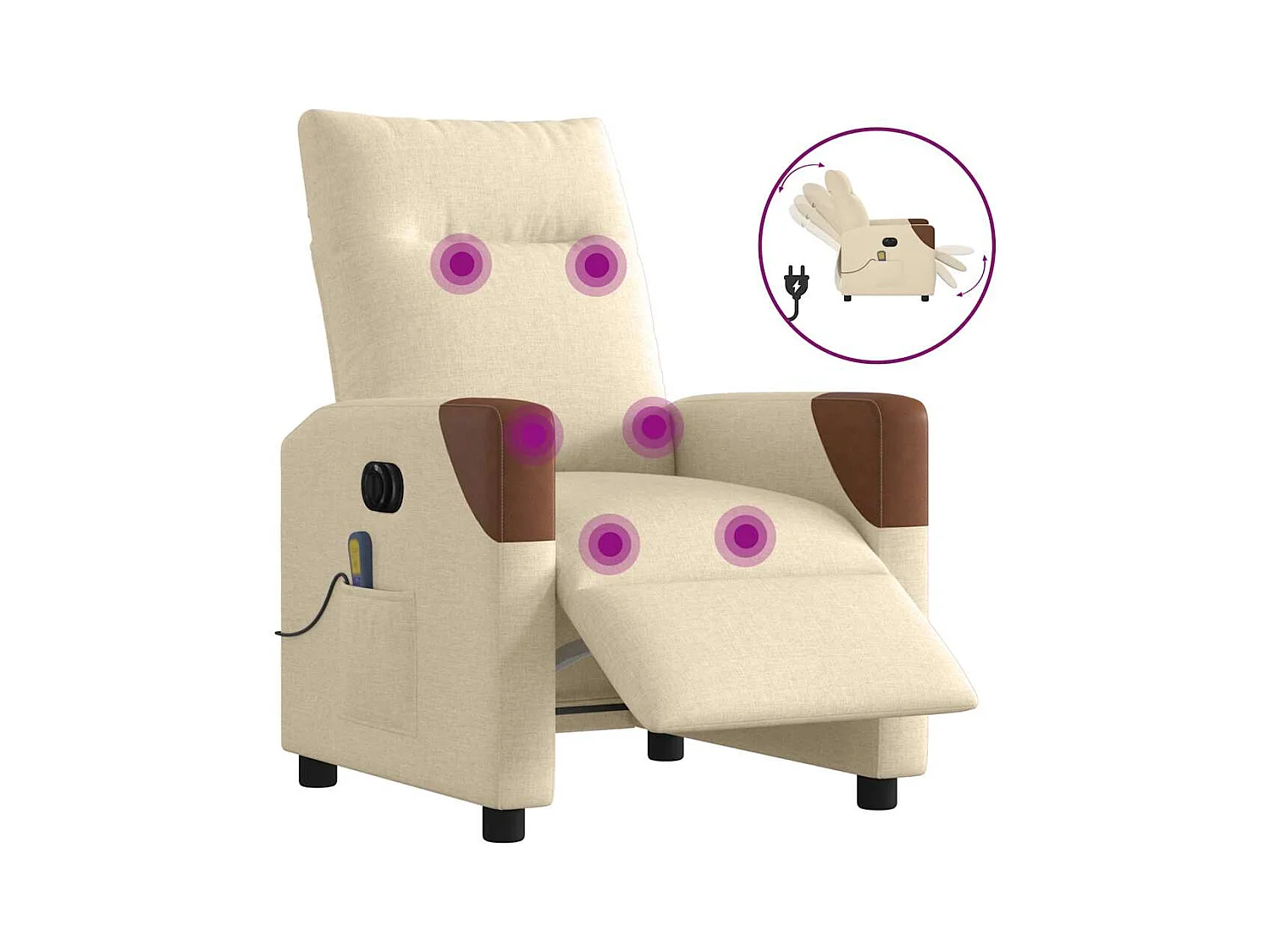 Fauteuil inclinable de massage électrique crème tissu