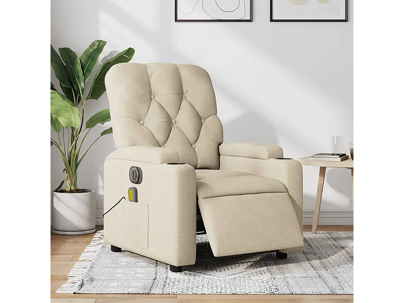 Sillón reclinable de masaje eléctrico de tela color crema