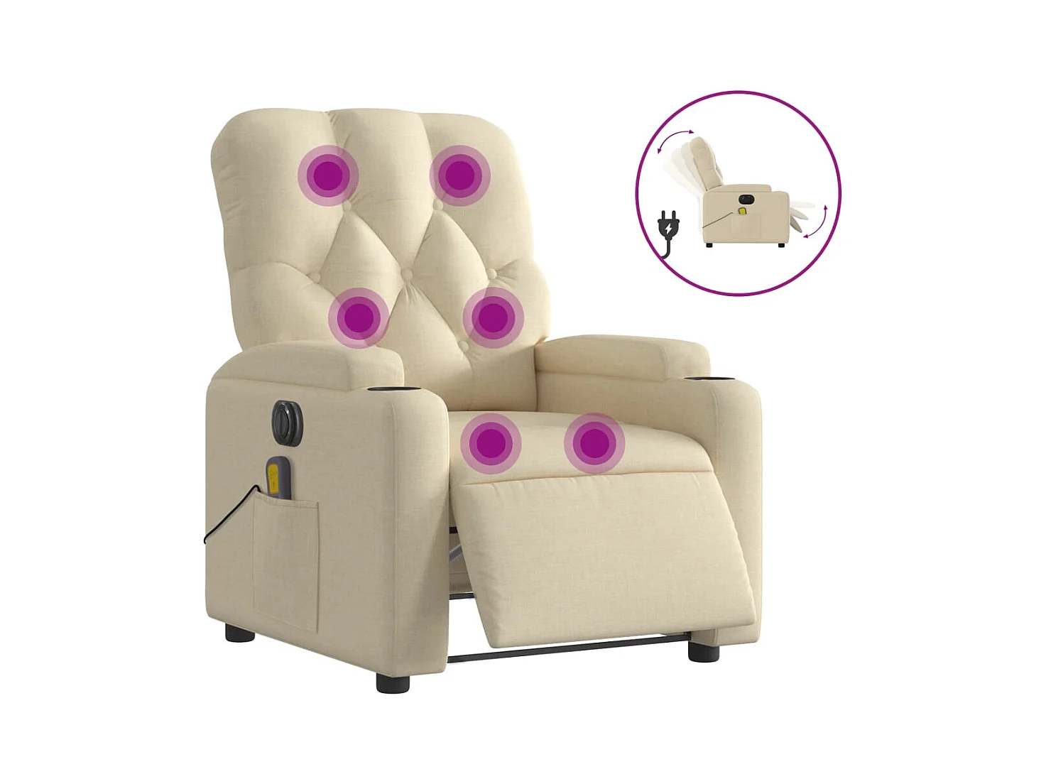 Poltrona reclinabile massaggiante elettrica in tessuto crema