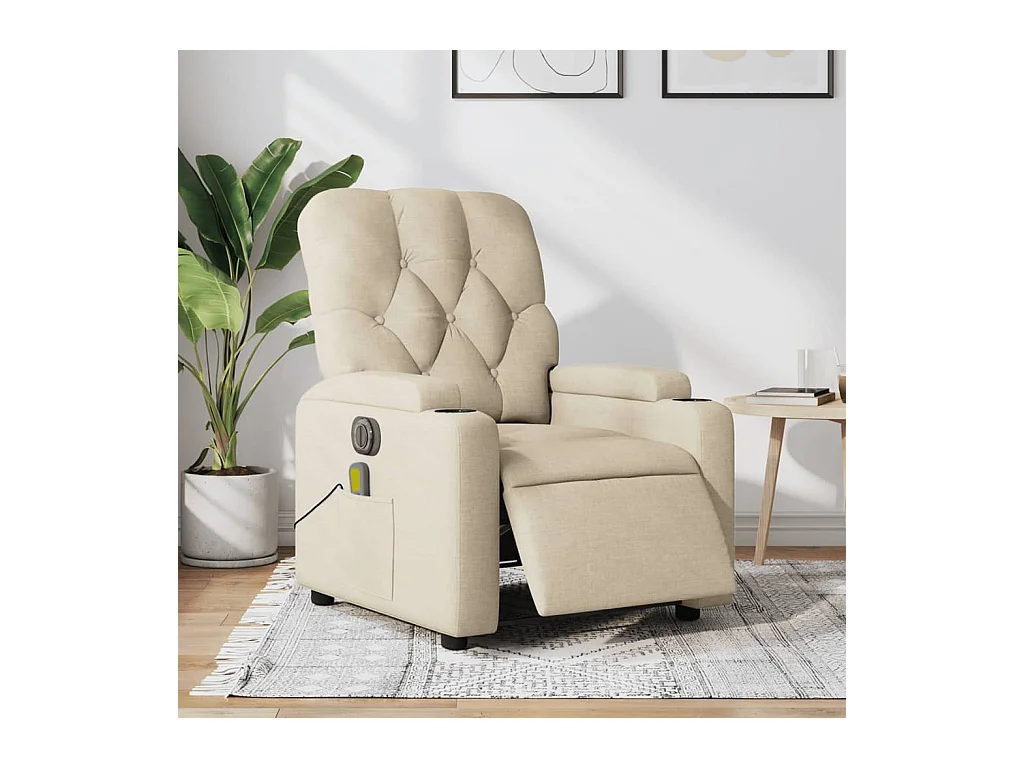 Fauteuil inclinable de massage électrique crème tissu