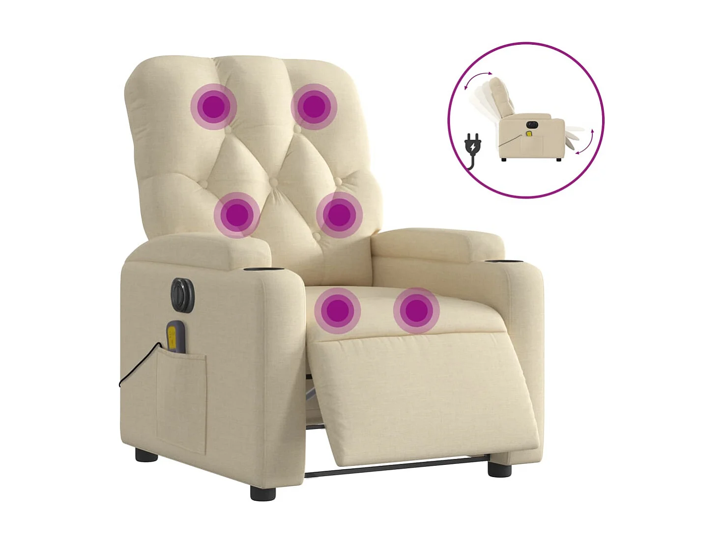 Fauteuil inclinable de massage électrique crème tissu