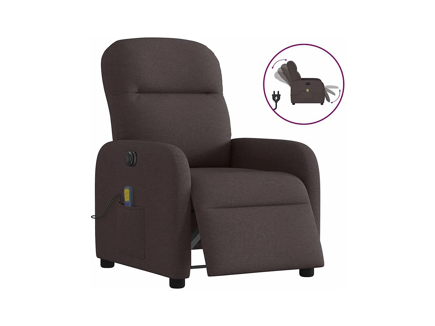 Sillón de masaje eléctrico reclinable de tela marrón oscuro