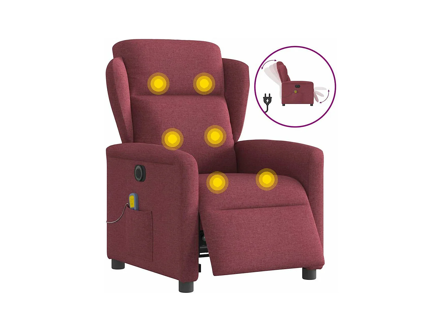 Cadeira de massagem elétrica reclinável tecido vermelho bordô