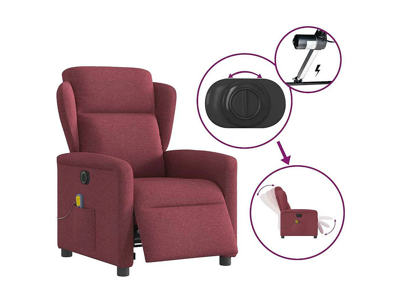 Cadeira de massagem elétrica reclinável tecido vermelho bordô