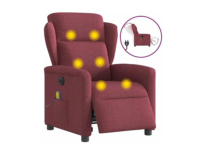 Cadeira de massagem elétrica reclinável tecido vermelho bordô