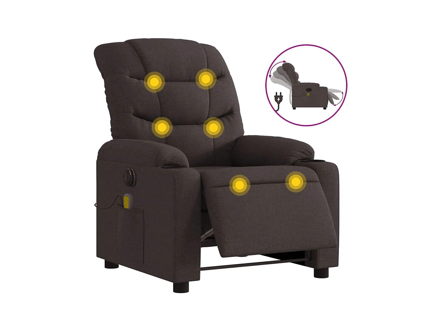 Fauteuil de massage inclinable électrique Marron foncé Tissu