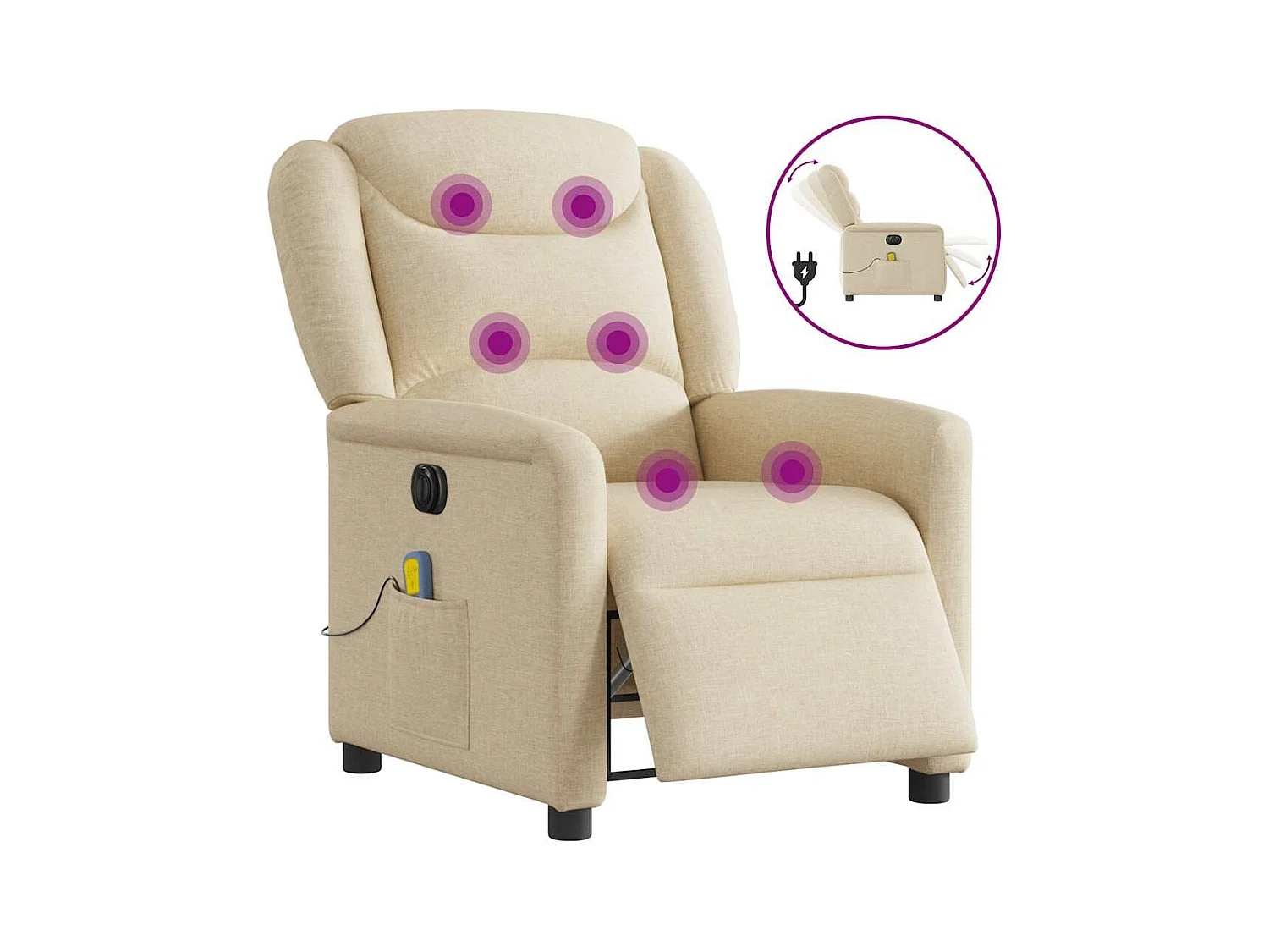 Fauteuil inclinable de massage électrique crème tissu