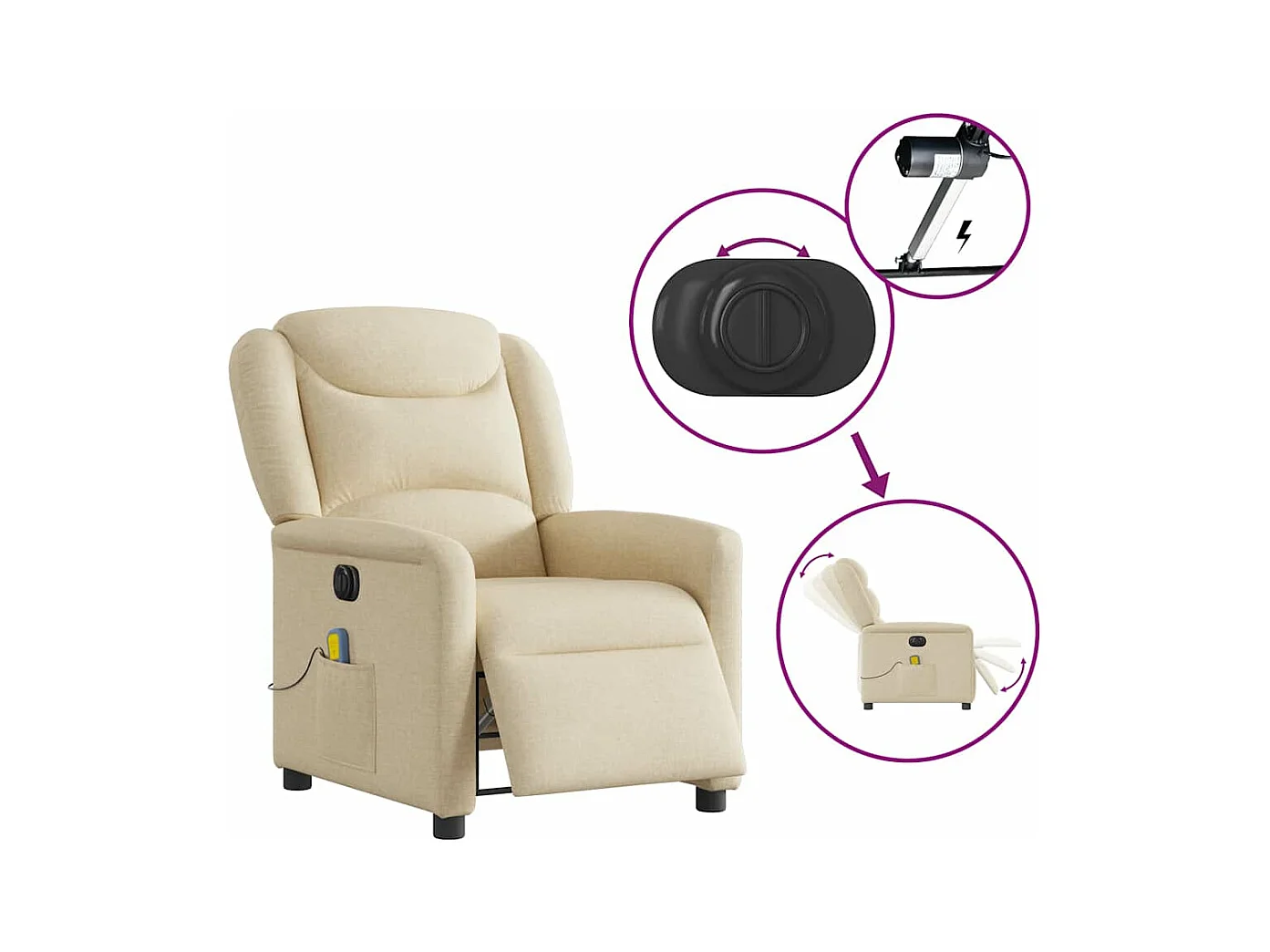 Fauteuil inclinable de massage électrique crème tissu