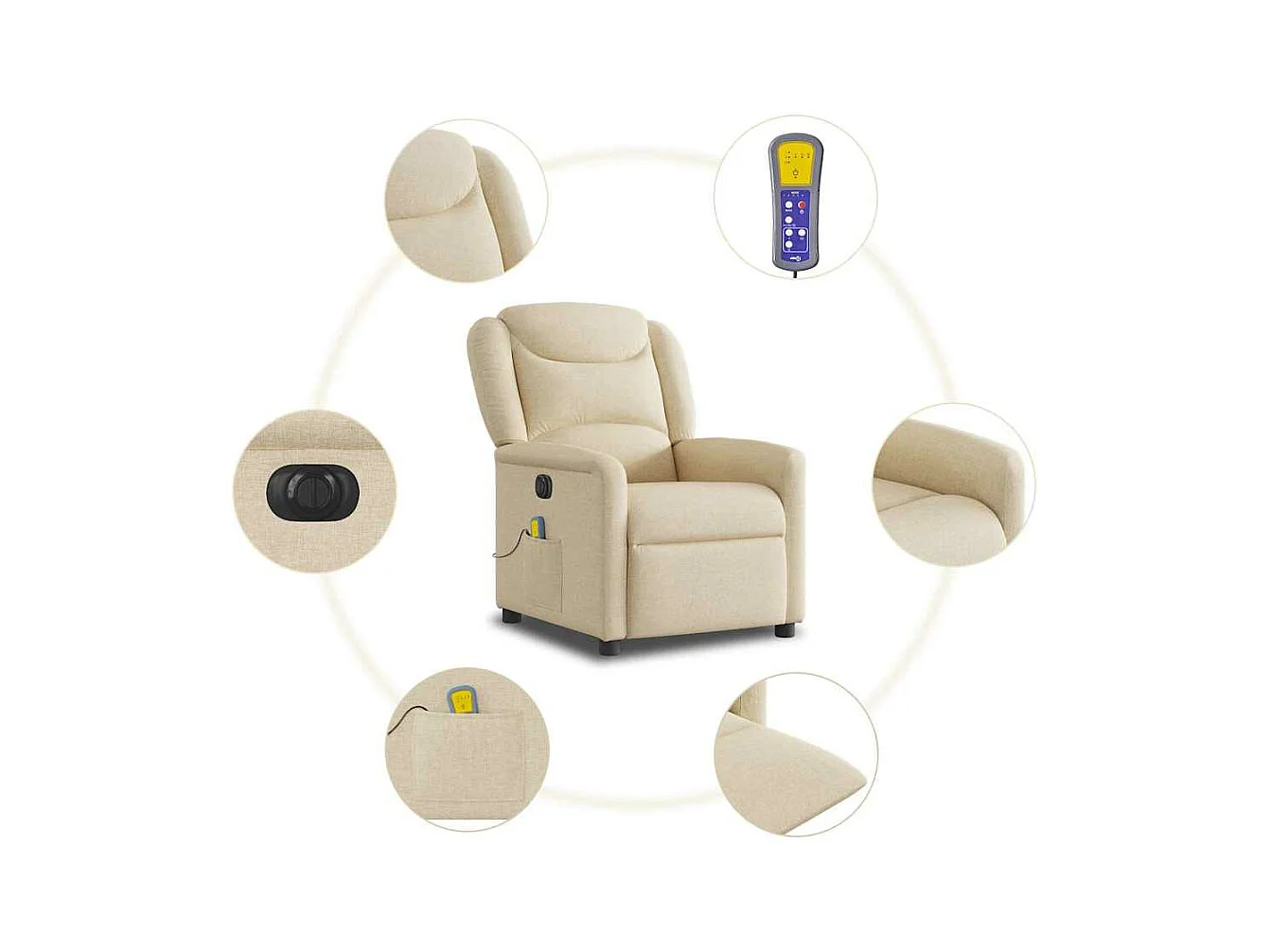 Fauteuil inclinable de massage électrique crème tissu