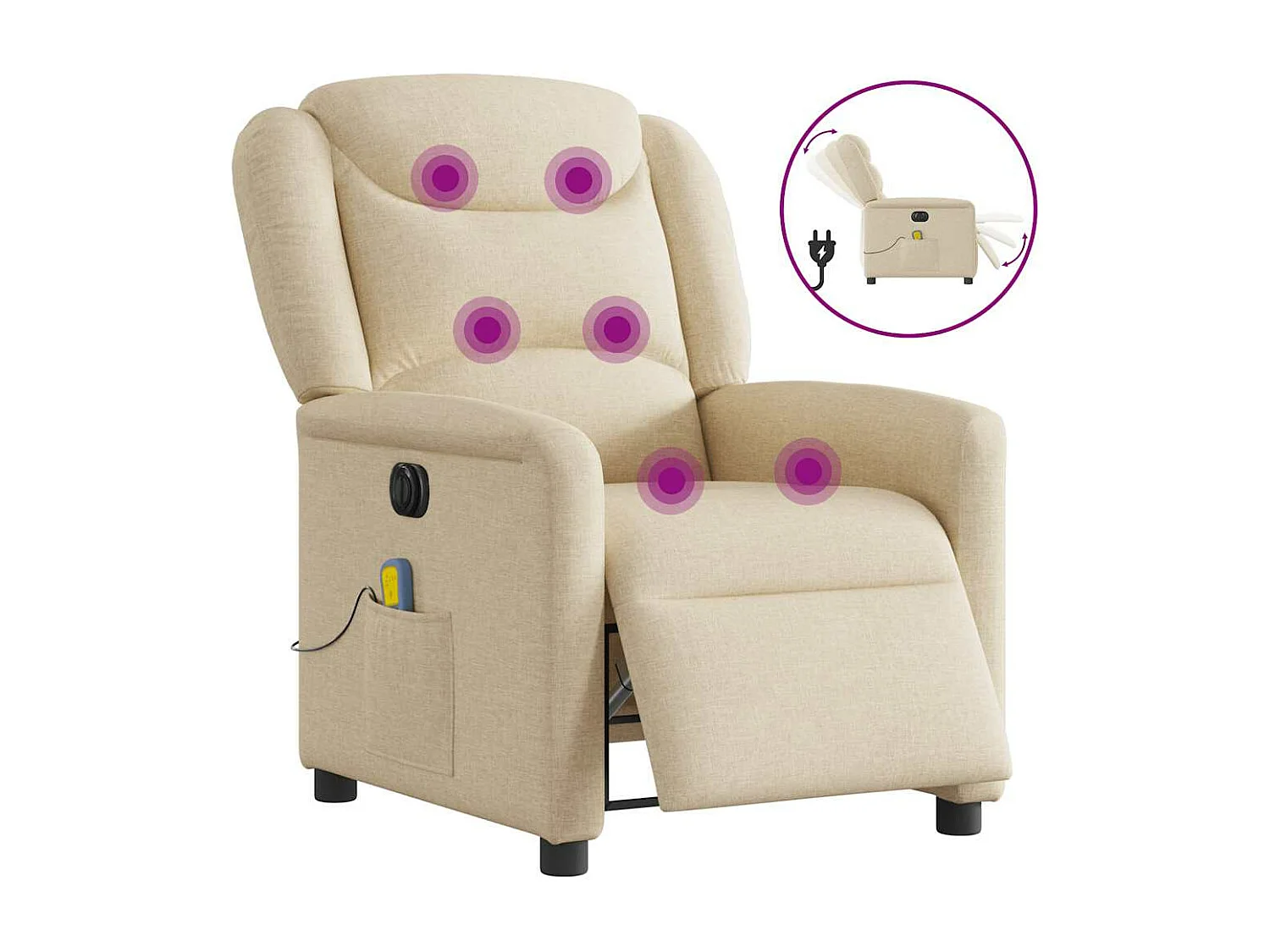 Fauteuil inclinable de massage électrique crème tissu