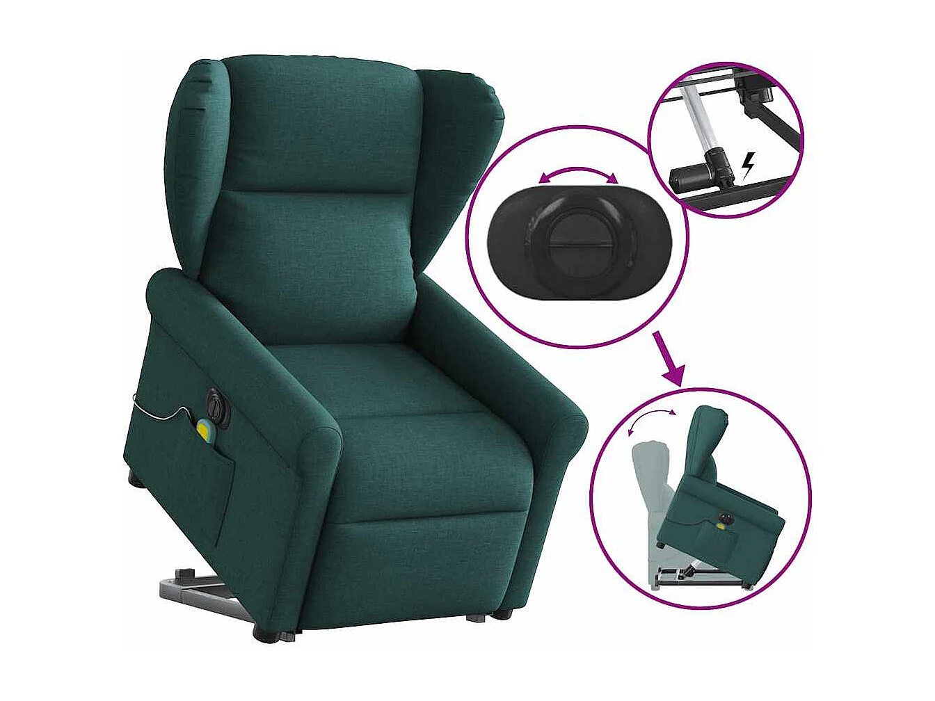 Fauteuil inclinable de massage électrique Vert foncé Tissu