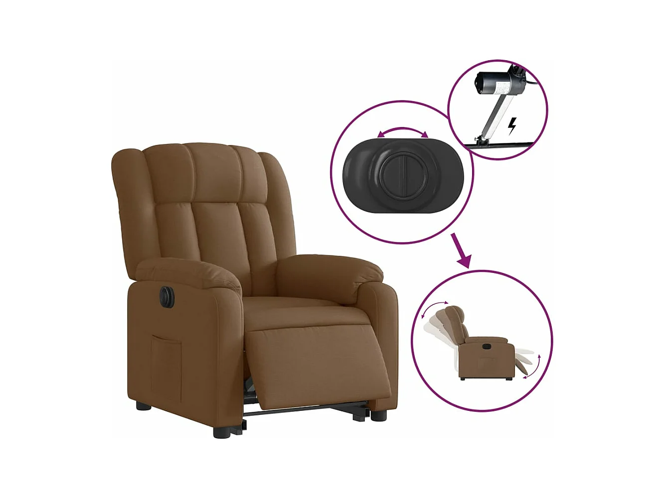 Fauteuil inclinable électrique marron tissu