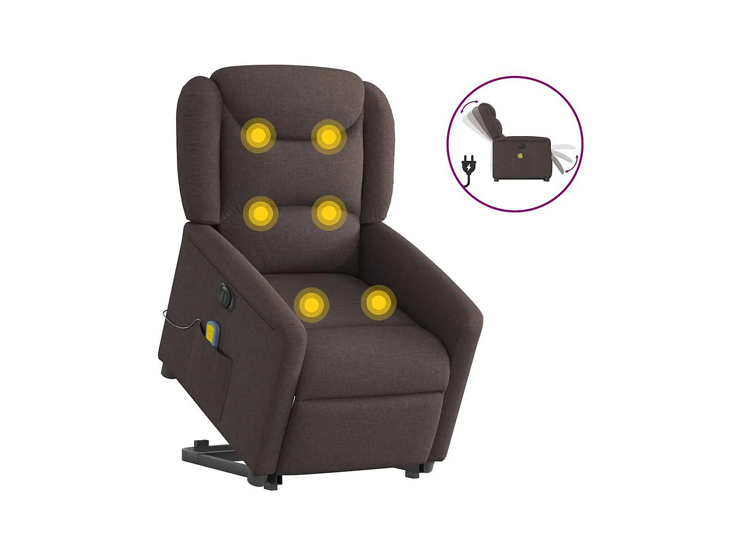 Fauteuil inclinable de massage électrique Marron foncé Tissu