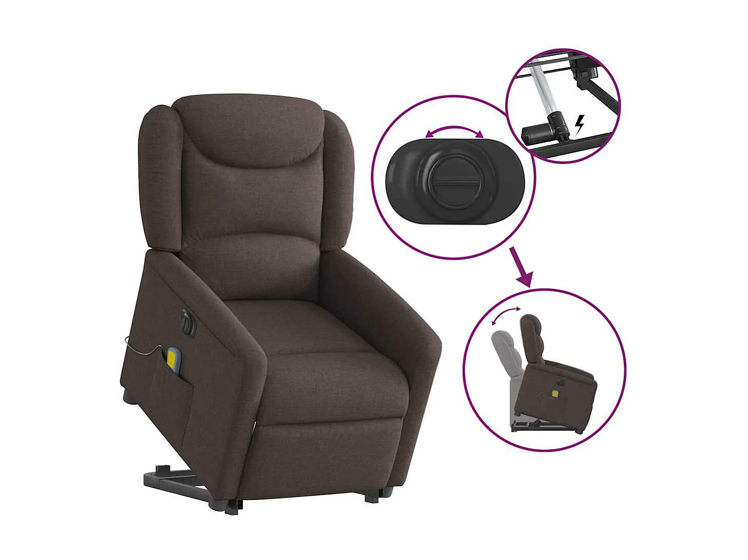 Fauteuil inclinable de massage électrique Marron foncé Tissu