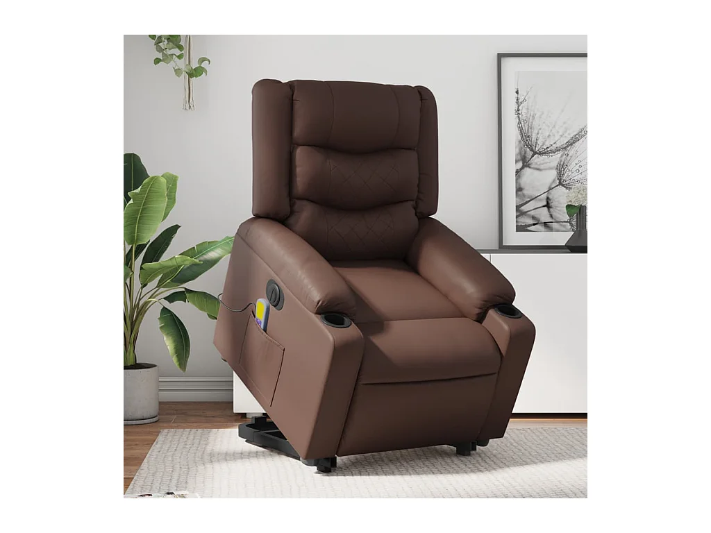 Sillón reclinable de masaje eléctrico de piel sintética marrón