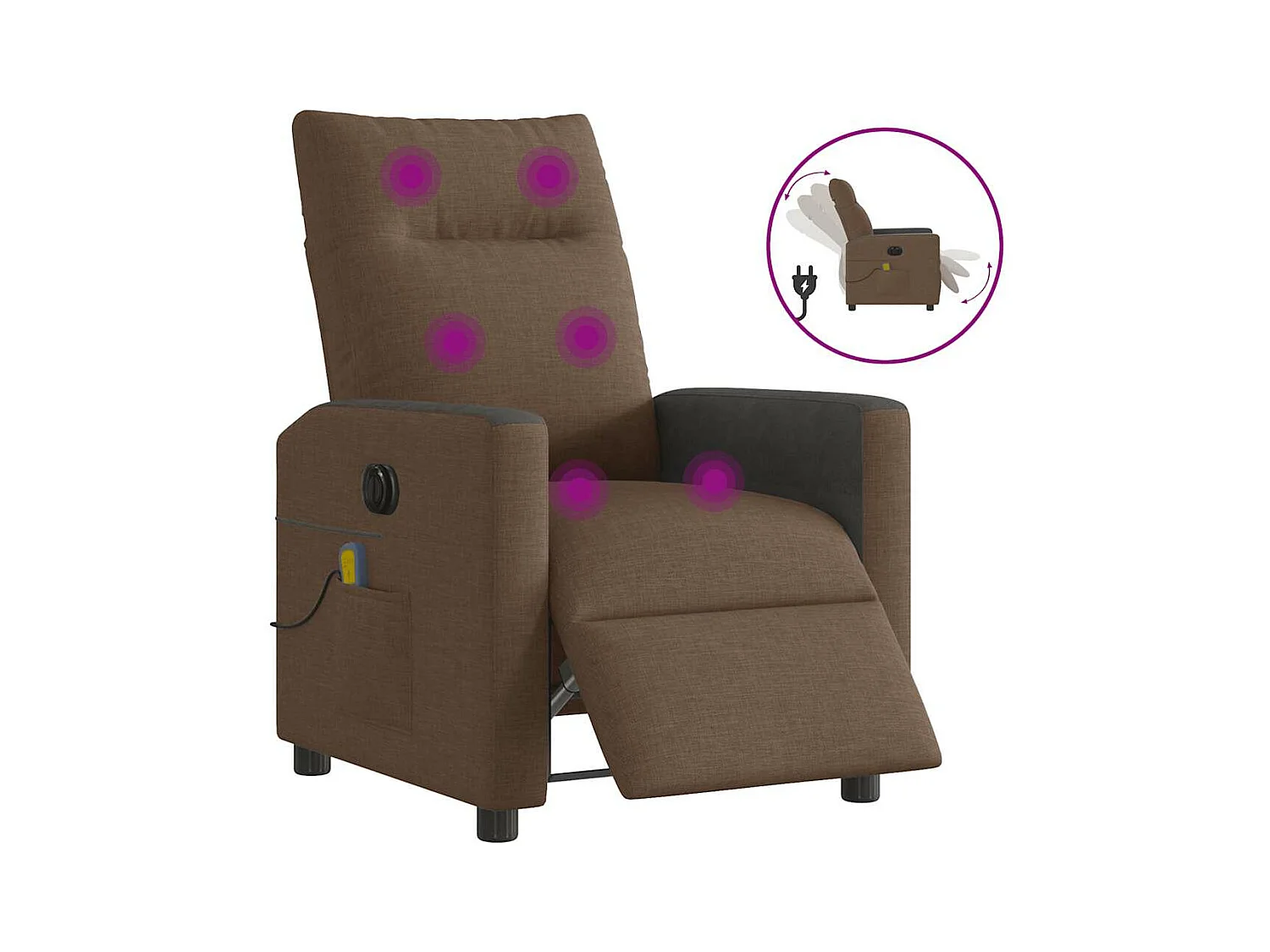 Fauteuil inclinable de massage électrique marron tissu
