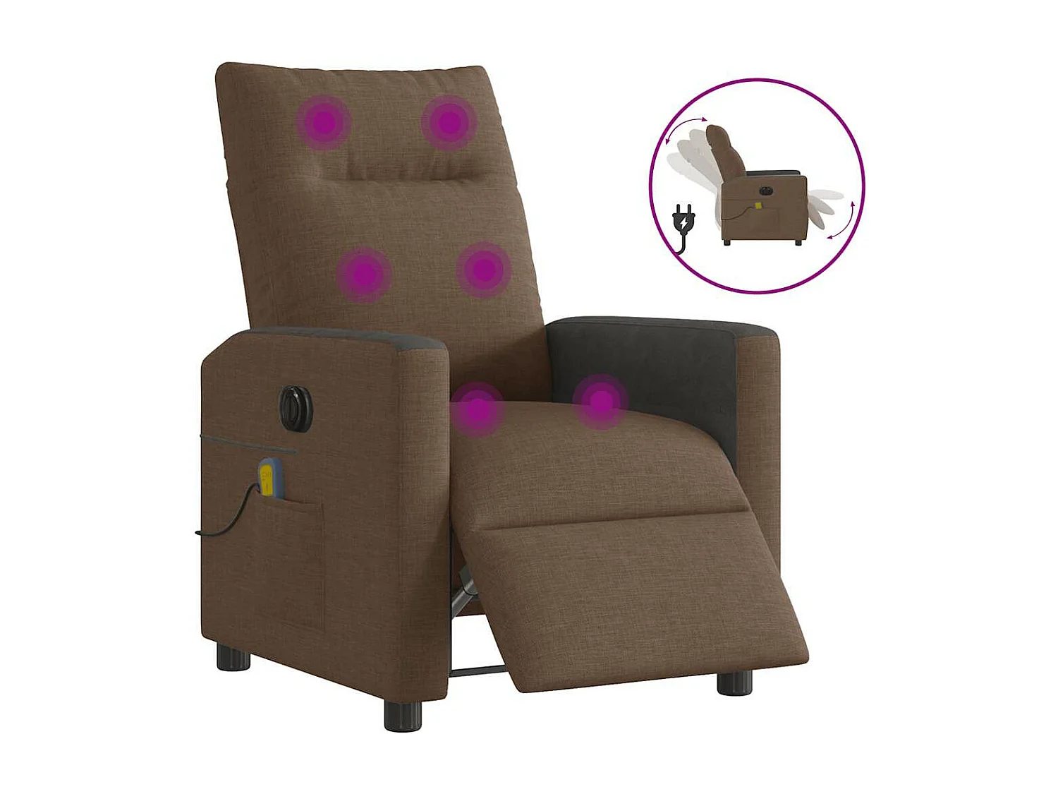 Fauteuil inclinable de massage électrique marron tissu