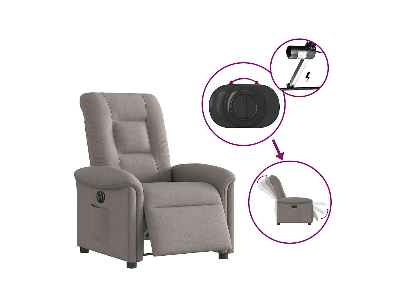 Elektrischer Ruhesessel aus taupefarbenem Stoff